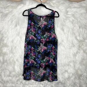 torrid Black Sheer Floral Camisole with Pink & Blue Blossoms